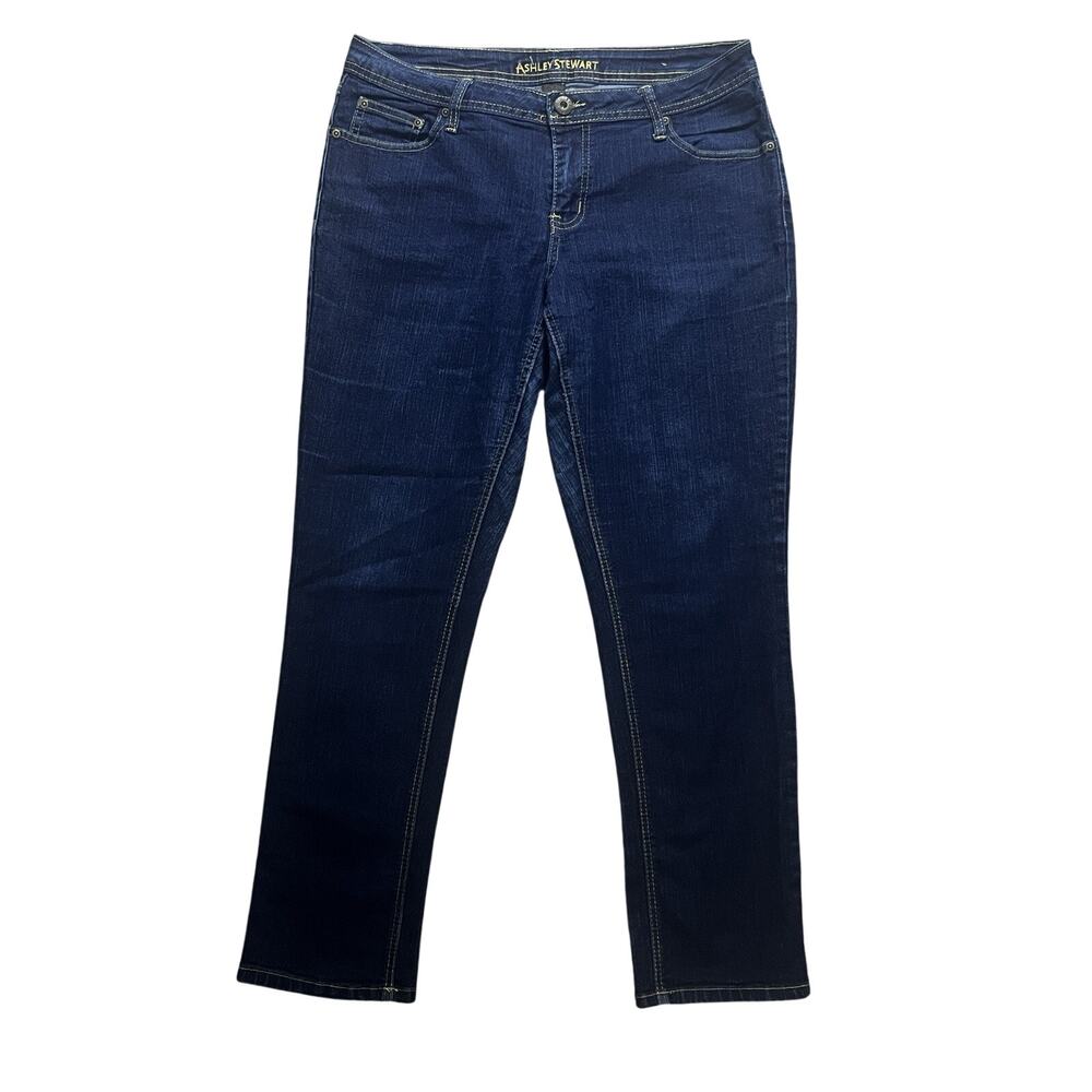 Ashley Stewart Womens Dark Wash Denim Jeans Size 12P Petite Stretch Straight Leg